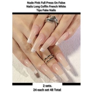 🤑3/$30 lot of 2 packsNude Pink Full Press On False Nails Long Coffin French